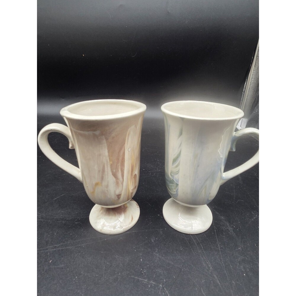 Set Of 2 Marble Swirled Ceramic Irish Coffee Mugs Set
